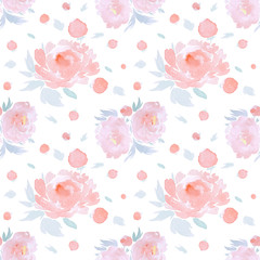 Seamless pattern with hand drawn watercolor peony 