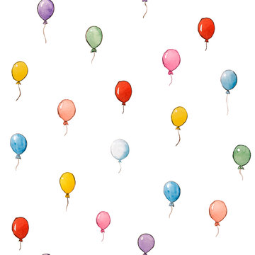 Seamless pattern of watercolor hand drawn balloons