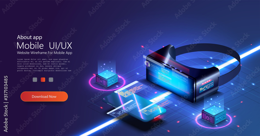 Leinwandbilder virtual or augmented reality concept in isometric vector illustration. vr/ar glasses connection to n