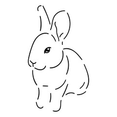 Cute rabbit simple black line isolated on white background, stock vector illustration for design and decor, easter theme,