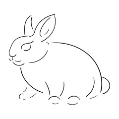 Cute rabbit in black line isolated on white background vector illustration