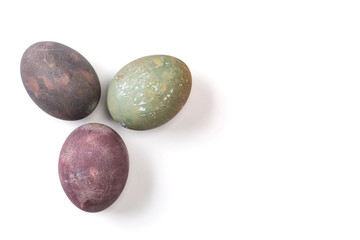 Different easter eggs on white background