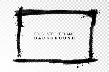 Hand drawn grunge frame rectangular shape. Black textured paint as graphic resources. Ink brush painted rectangular shape with copy space.