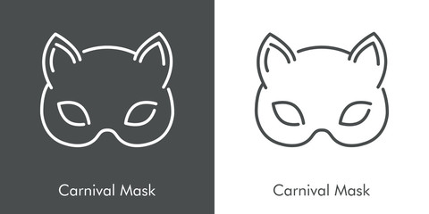 Icono plano lineal máscara de carnaval de gato en fondo gris y fondo blanco © teracreonte