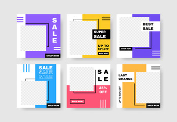 Set of sale banner template design for social media post. Advertising post or story. Vector illustration