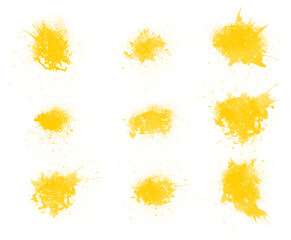 Set of yellow paint blots. Yellow paint splash brushes