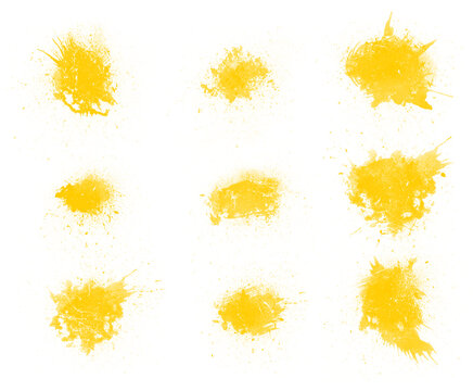 Set of yellow paint blots. Yellow paint splash brushes