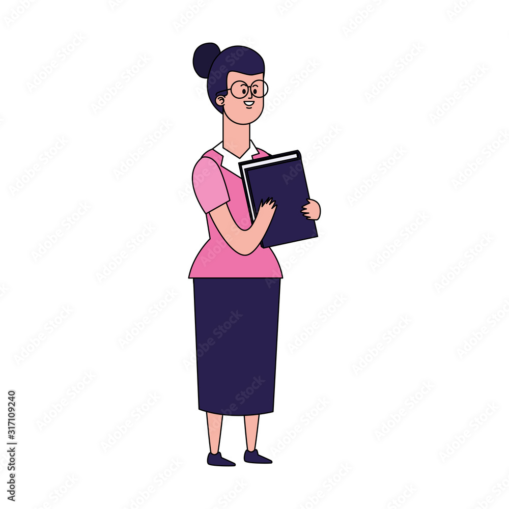 Sticker cartoon girl with book icon