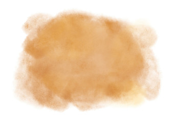 Ocher watercolor brush splash cloud on white background. Subtle ethereal delicate backdrop on white background. Digital abstract illustration artwork with copy space.