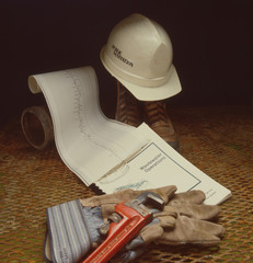 helmet, tools, readout for wastewater plant
