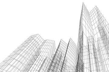 Abstract architectural background. Linear 3D illustration. Concept sketch