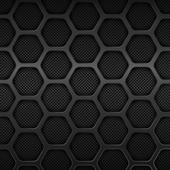 Black metal texture background. Honeycomb pattern. Vector design