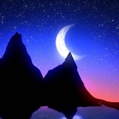 Moon Crest Mountain Silhouette art 