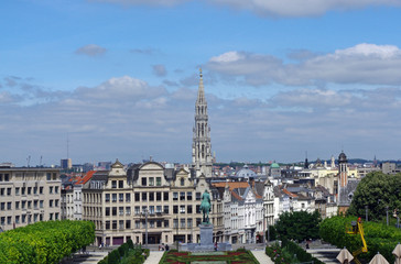 Fototapeta na wymiar Central Brussels skyline looking north-west across the city to the tower of the Hotel de Ville.