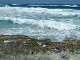 Waves Crashing into Rocks on Coast of Cozumel, Mexico