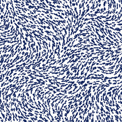 Indigo cyanotype dyed effect distressed worn bleached graphical motif. Noisy brushed faded mottled, intricate grungy stained navy design. Seamless repeat vector eps 10 pattern swatch.
