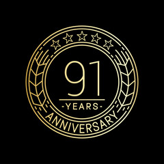 91 years anniversary logo template. 91st line art vector and illustration.
