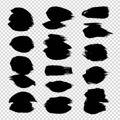 Abstract black brush strokes big set isolated on imitation transparent background