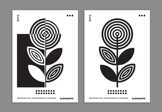 Black and White Art Poster Layout with Geometric Flower Background