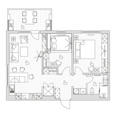 Architectural background. Eps10 vector illustration Flat room design top view plan.