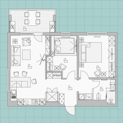 Architectural background. Eps10 vector illustration Flat room design top view plan.