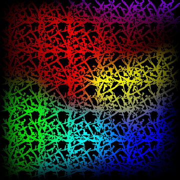Fluttering pattern of neon squiggles and red ropes on a black background.