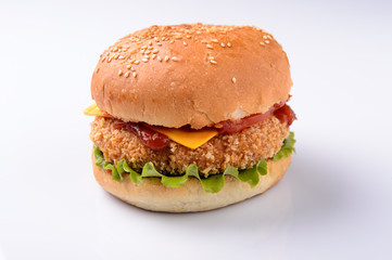  hamburger on a white plate for a restaurant menu