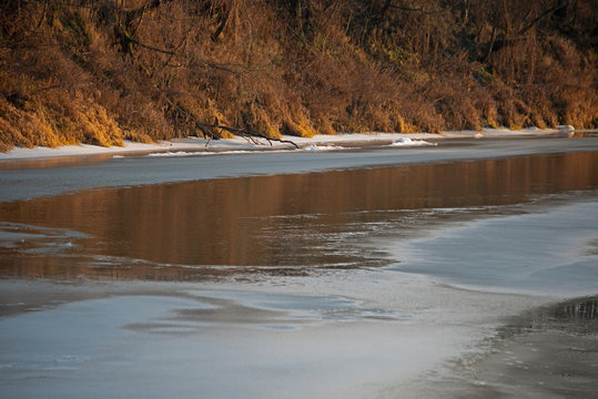 landscape -  winter river under ice
