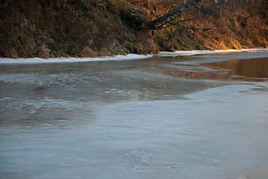 landscape -  winter river under ice