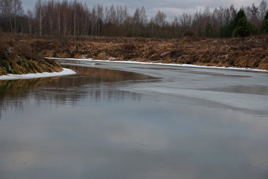 landscape -  winter river under ice