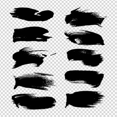 Abstract textured brush strokes isolated on imitation transparent background