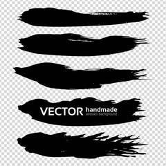 Black big thick textured abstract brush strokes isolated on imitation transparent background