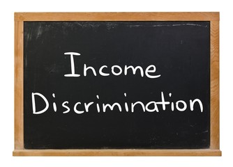 Obraz premium Income discrimination written in white chalk on a black chalkboard isolated on white