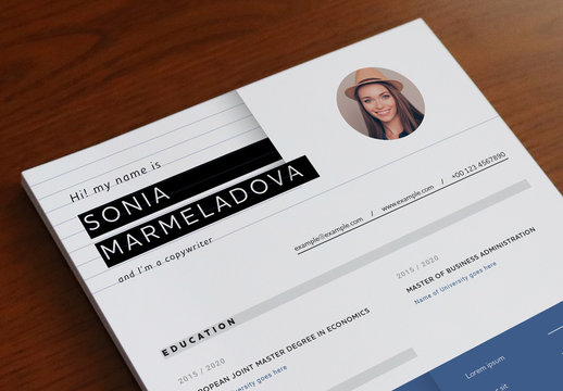 Resume Layout with Black and Blue Highlight Elements