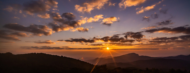 Fototapeta na wymiar Sunrise in view point of Doi Inthanon National park, at Chiang Mai Province, Northern of Thailand.