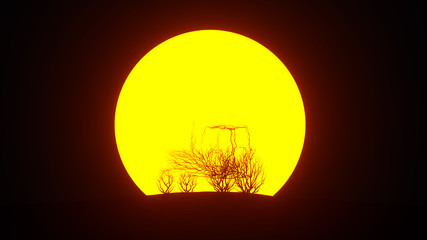 Silhouette of growing tree in a shape of Tractor. Eco Concept. 3D rendering.