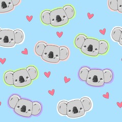 Koala and heart pattern seamless. Vector illustration. Fabric design textile. Love heart. Valentine.