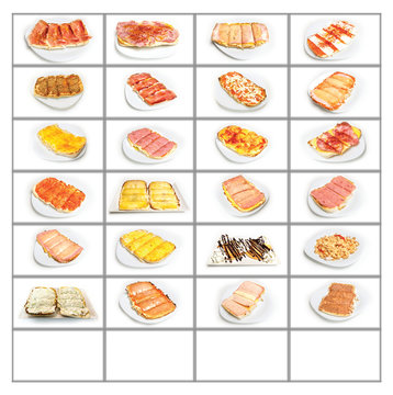 Cuadro con desayunos t&iacute;picos espa&ntilde;oles y franceses con cuatro bolsas gratis.