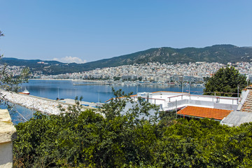Fototapeta na wymiar Panorama of embankment of city of Kavala, Greece