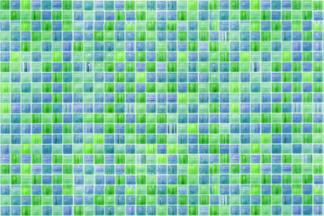 Geometric pattern or floor and wall surface. Blue and orange mosaic tiles wallpaper.