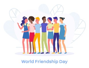 Obraz premium Multicultural Friends Hold Shoulders and Talking