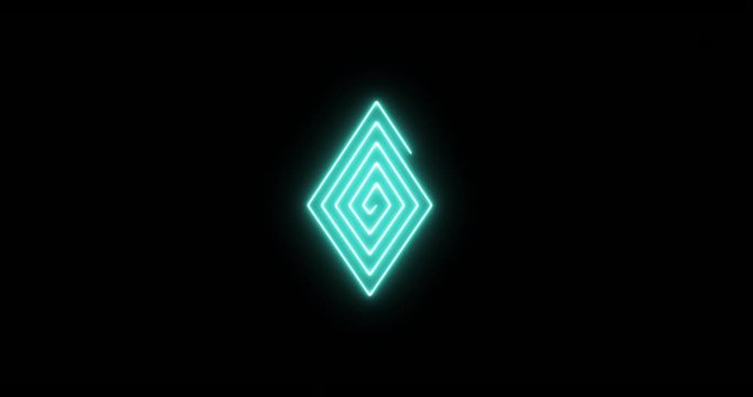 Rhombus spinning blue neon spiral. 4k loop animation