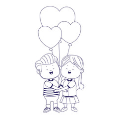 happy girl and boy in love with hearts balloons, flat design