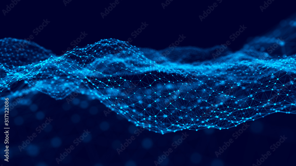 Aufkleber Big data visualization 3D. Technology wave. Analytics representation. Digital background. 3d rendering.