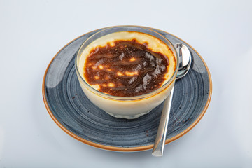 Turkish Cuisine dessert varieties. Baked rice pudding turkish milk dessert sutlac in earthenware...