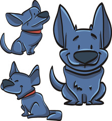 funny blue drawing cartoon dog isolated at the white background