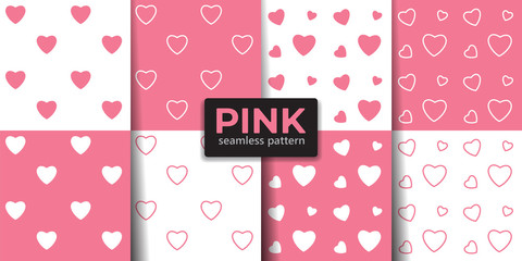 Pink color seamless pattern collection. Valentine heart element.  Vector designs