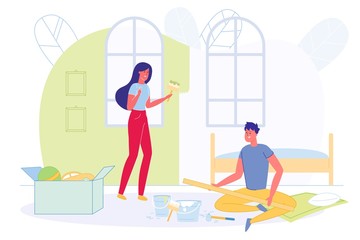 Bright Flyer , Couple Doing Repairs Together.