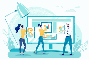 Tiny People Working on Computer Creat Web Design