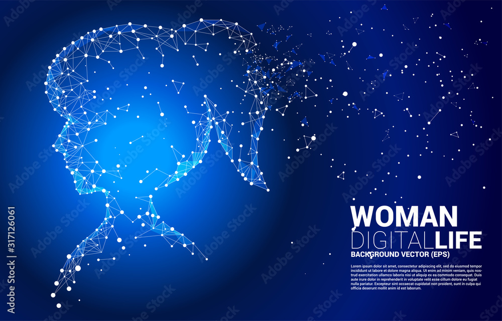 Poster vector silhouette of woman head from dot connect line polygon . concept background human future and 